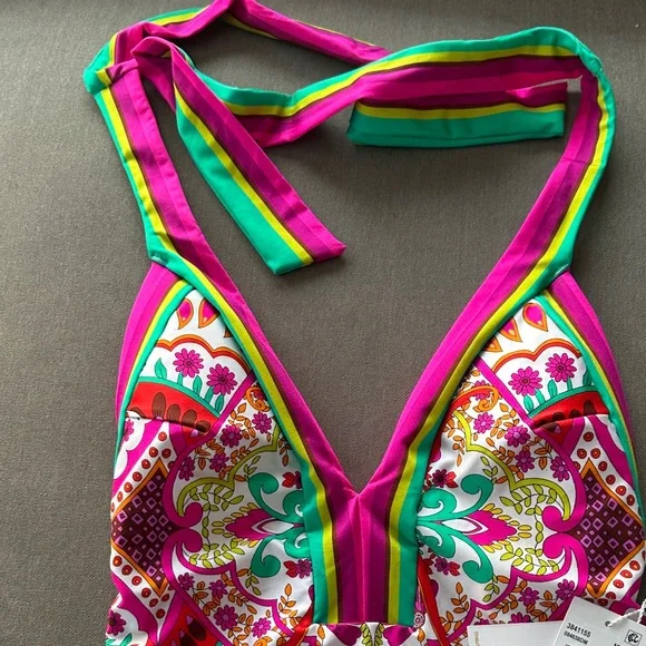 Trina Turk Pink and Green Patterned Swimsuit - Picture 4 of 8